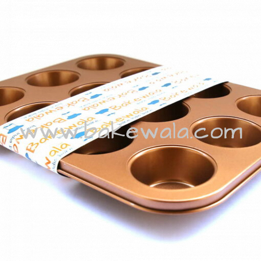 Bakewala Nonstick Copper Colour Muffin Tray - Standard Size 12 Cups