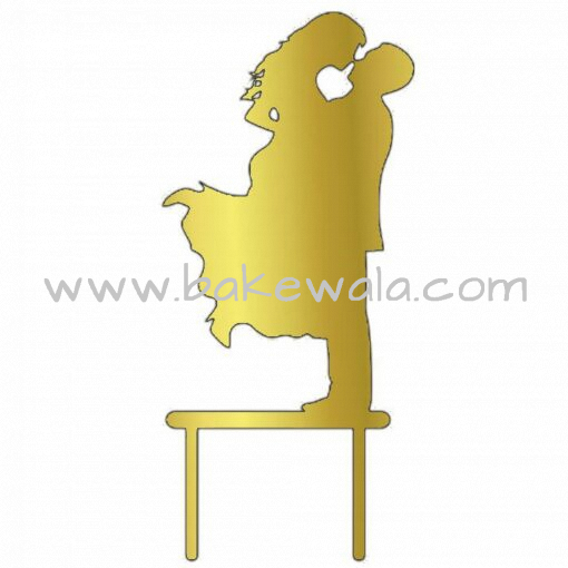 Acrylic Cake Topper or Silhouette - Happy Couple - Design 3 - 6 Inch -  Gold