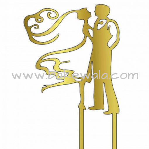 Acrylic Cake Topper or Silhouette - Happy Couple - Design 7 - 6 Inch -  Gold