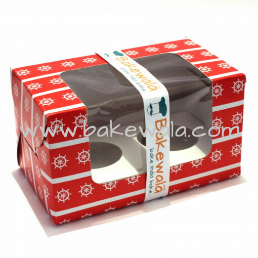 Cupcake Boxes  2 Cavities - Red and White - Paddle wheel -  20 pcs