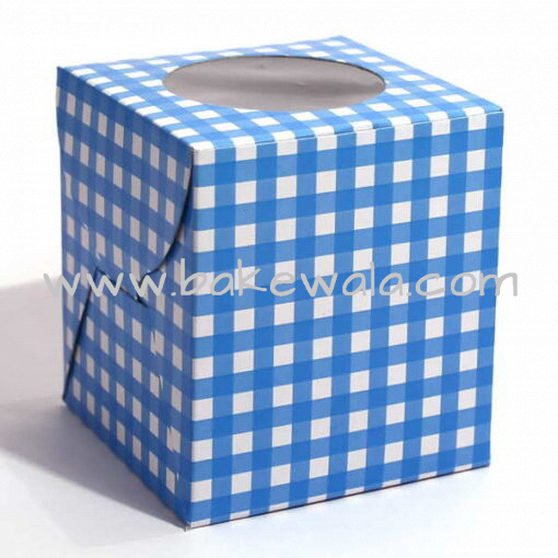 Cupcake Boxes  1 Cavity - Blue Checks  - 45 PCS