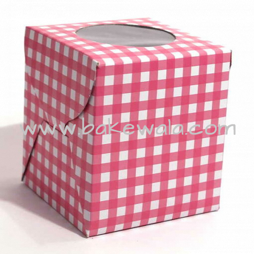 Cupcake Boxes  1 Cavity - Pink Checks  - 45 PCS