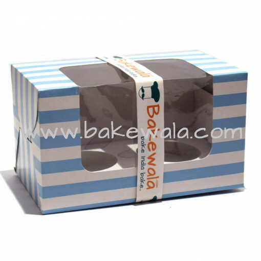 Cupcake Boxes  2 Cavities - Blue and White Stripes -  20 pcs