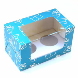 Cupcake Boxes  2 Cavities - Gift Box print  - Teal Blue 20 PCS