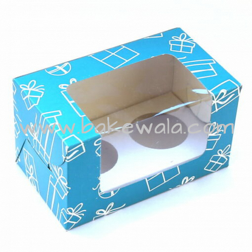 Cupcake Boxes  2 Cavities - Gift Box print  - Teal Blue 20 PCS