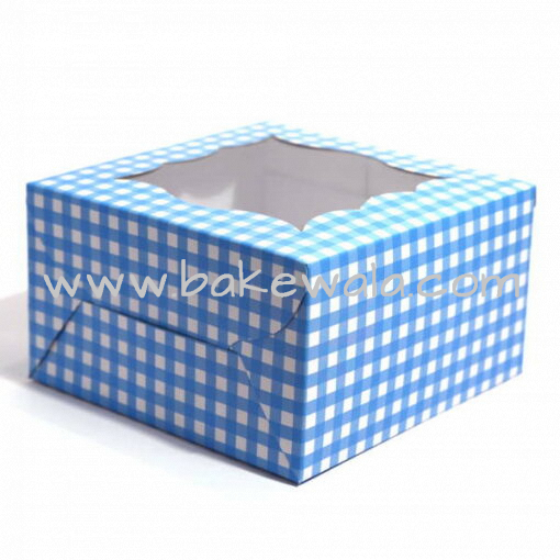 Cupcake Boxes  4 Cavities - Blue Checks - 25 PCS