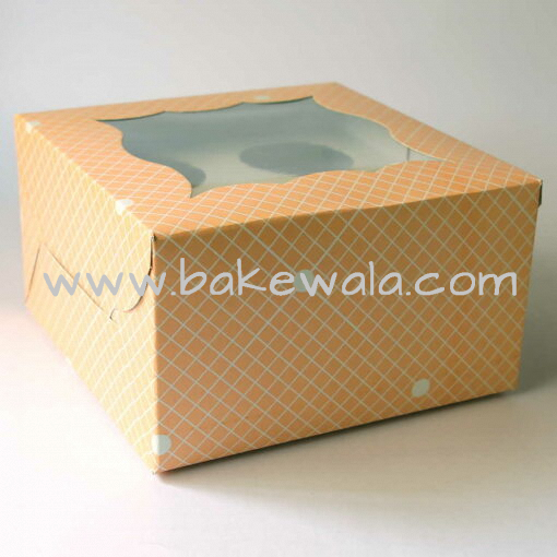 Cupcake Boxes  4 Cavities - Checks and Dots  - Pastel Orange 25 PCS