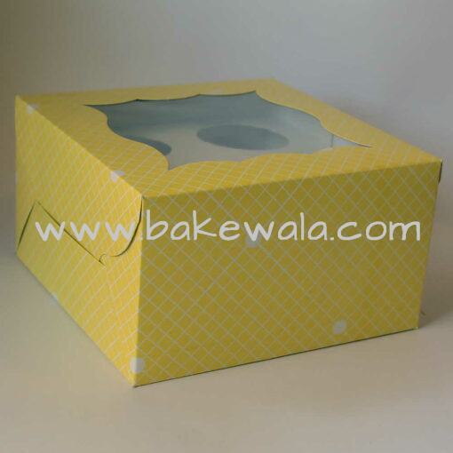 Cupcake Boxes  4 Cavities - Checks and Dots  - Pastel Yellow 25 PCS