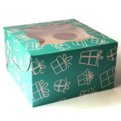 Cupcake Boxes  4 Cavities - Gift Box Print  - Teal Green 25 PCS