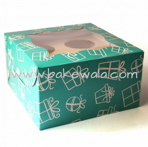 Cupcake Boxes  4 Cavities - Gift Box Print  - Teal Green 25 PCS