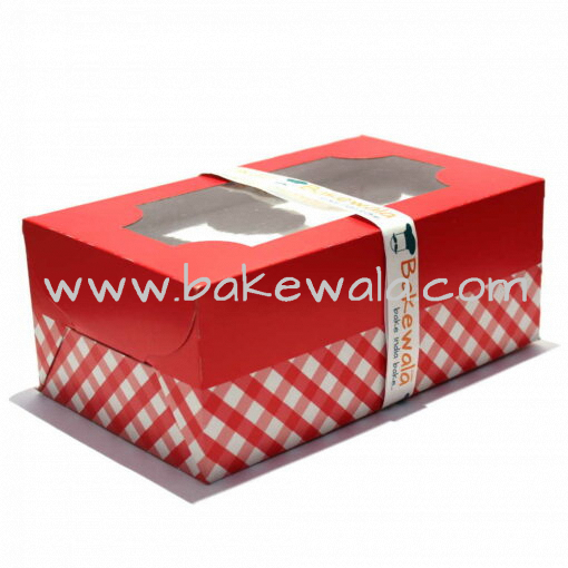 Cupcake Boxes  6 Cavities - Red n White Checkered -  20 pcs