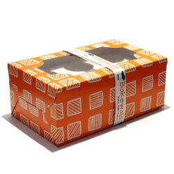 Cupcake Boxes  6 Cavities - Tangerine Boxed Stripes -  20 pcs