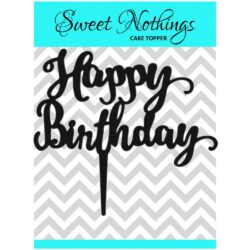 Acrylic Cake Topper or Silhouette - Happy Birthday - Design 12 - 4 Inch - Black