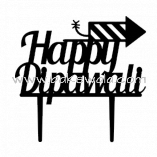 Acrylic Cake Topper or Silhouette - Happy Diwali - Design 2 - 4 Inch -  black