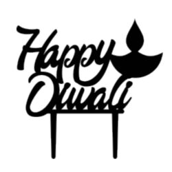 Acrylic Cake Topper or Silhouette - Happy Diwali - Design 0 - 4 Inch -  Black