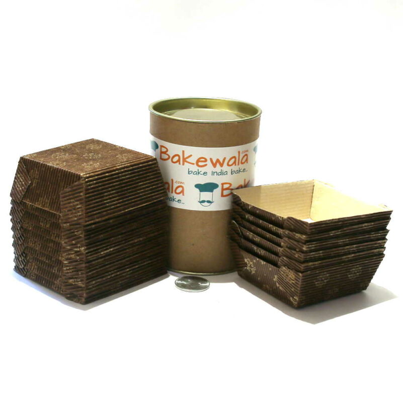 Ecopack Brownie Paper Cups - Square - Vintage Brown & Gold - 20 pcs