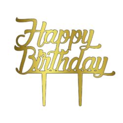 Acrylic Cake Topper or Silhouette - Happy Birthday - Design 1 - 6 Inch -  Gold