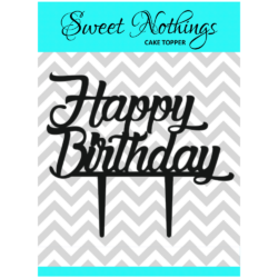 Acrylic Cake Topper or Silhouette - Happy Birthday - Design 1 - 4 Inch -  Black