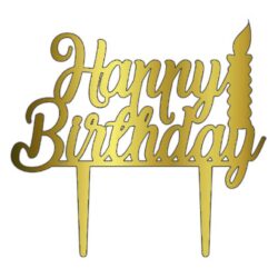 Acrylic Cake Topper or Silhouette - Happy Birthday - Design 2 - 6 Inch -  Gold