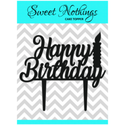 Acrylic Cake Topper or Silhouette - Happy Birthday - Design 2 - 4 Inch -  Black