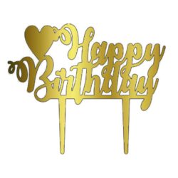 Acrylic Cake Topper or Silhouette - Happy Birthday - Design 4 - 6 Inch -  Gold