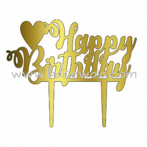 Acrylic Cake Topper or Silhouette - Happy Birthday - Design 4 - 6 Inch -  Gold