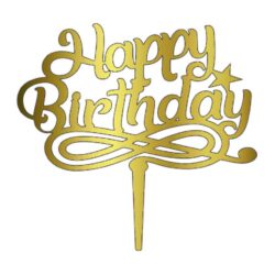 Acrylic Cake Topper or Silhouette - Happy Birthday - Design 5 - 6 Inch -  Gold