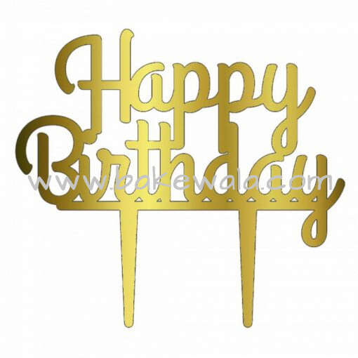 Acrylic Cake Topper or Silhouette - Happy Birthday - Design 14 - 6 Inch -  Gold