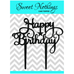 Acrylic Cake Topper or Silhouette - Happy Birthday - Design 15 - 4 Inch -  Black