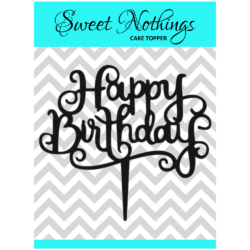 Acrylic Cake Topper or Silhouette - Happy Birthday - Design 7 - 4 Inch -  Black