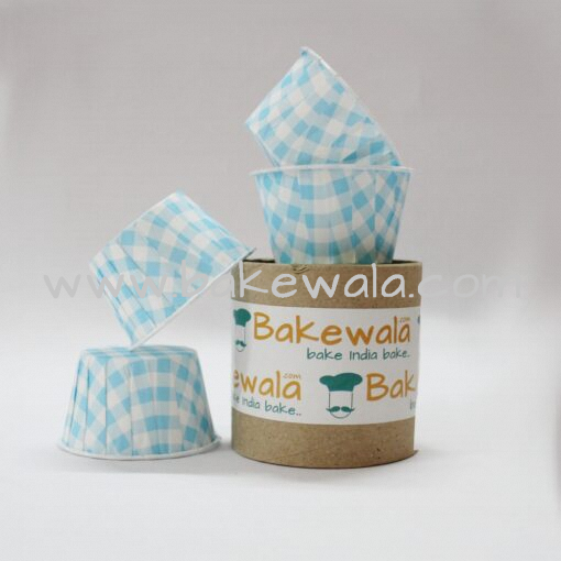 Muffin Paper Cups - Blue Chequered - 15cm