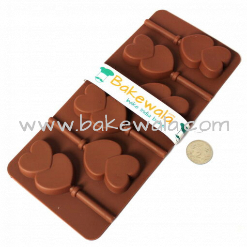 Silicon Chocolate Mould -  Hearts Lollipop