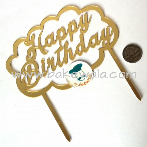 Acrylic Cake Topper or Silhouette - Happy Birthday - Gold - Type 1