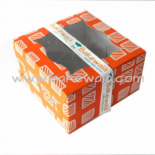 Cupcake Boxes 4 Cavities - Tangerine Boxed Stripes - 20pcs