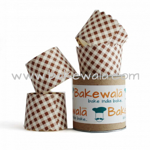 Muffin Paper Cups - Brown Chequered 13.5 cm - 30 pcs