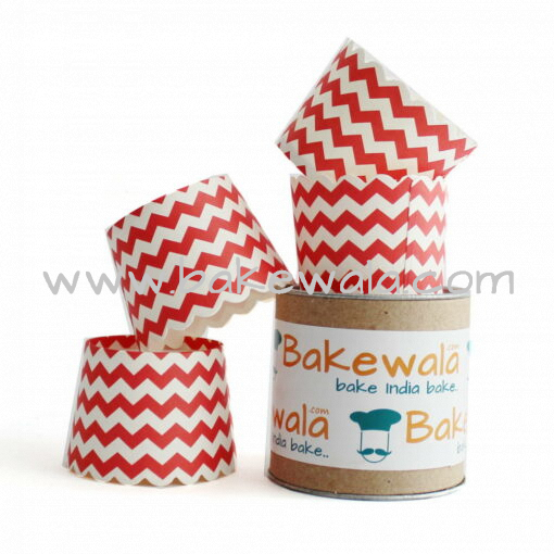 Muffin Paper Cups - Red n White Chevron 13.5 cm  - 30 pcs