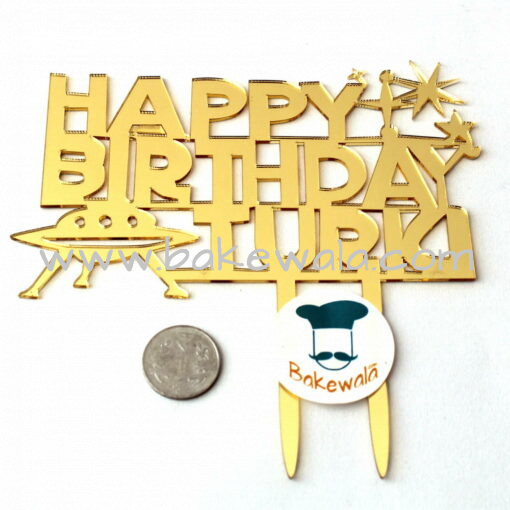 Acrylic Cake Topper or Silhouette - Happy Birthday - Gold - Type 7