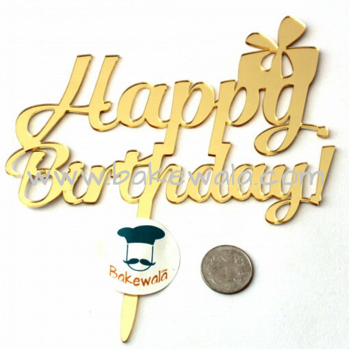 Acrylic Cake Topper or Silhouette - Happy Birthday - Gold - Type 8