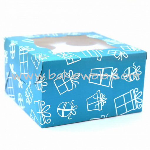 Cupcake Boxes  4 Cavities - Gift Box Print  - Teal Blue 25 PCS