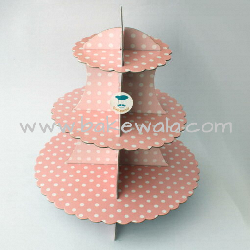 3 Tier Cardboard Cupcake stand - Baby Pink - Polka Dots