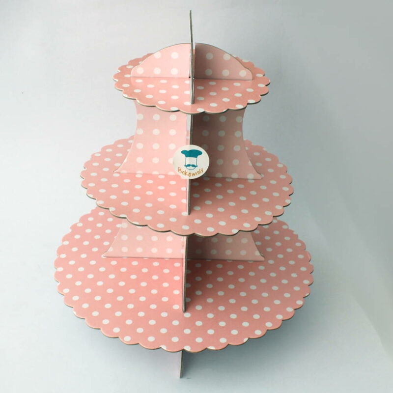 3 Tier Cardboard Cupcake stand - Baby Pink - Polka Dots
