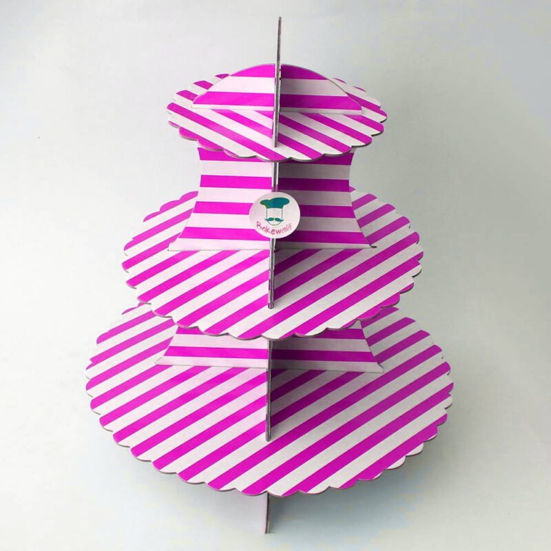3-tier Cardboard Cupcake Stand - Purple Stripes