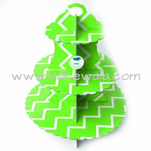 3-tier Cardboard Cupcake Stand - Green and White - Chevron