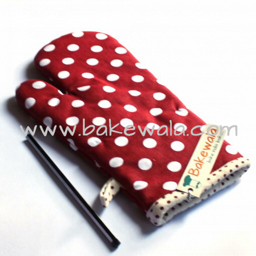 Cloth Oven Mitten or Kitchen Gloves - Red Polka - 1 pc