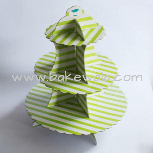 3-tier Cardboard Cupcake Stand - Green Stripes