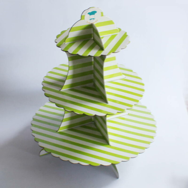 3-tier Cardboard Cupcake Stand - Green Stripes