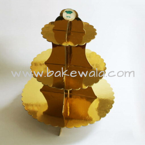 3-tier Cardboard Cupcake Stand - Gold Scalloped