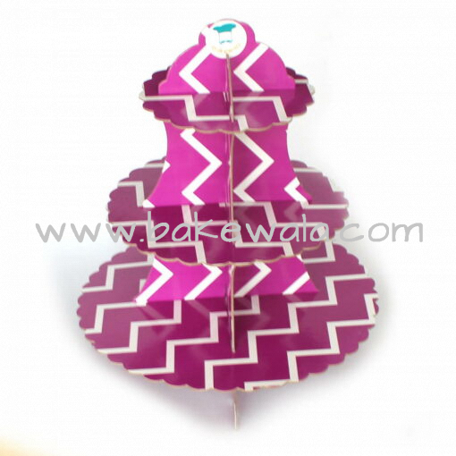 3-tier Cardboard Cupcake Stand - Purple and White - Chevron