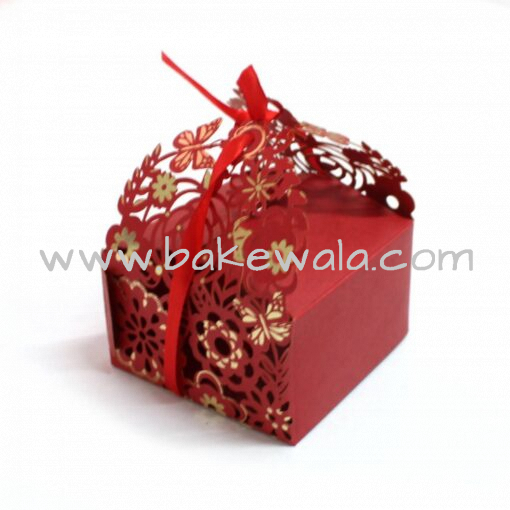 Chocolate Box - Floral Laser Cut - Red - Set of 10 pcs