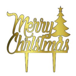 Acrylic Cake Topper or Silhouette - Merry Christmas - Design 1 - 4 Inch -  Gold